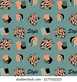 Abstract seamless vector models of leopard skin with black, green and peach irregular spots on a green background. Abstract print from the skin of a wild animal. Design for fabric, textile, cover