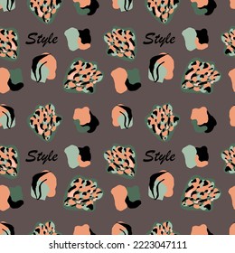 Abstract seamless vector models of leopard skin with black, green and peach irregular spots. Abstract print from the skin of a wild animal. Design for fabric, textile, cover