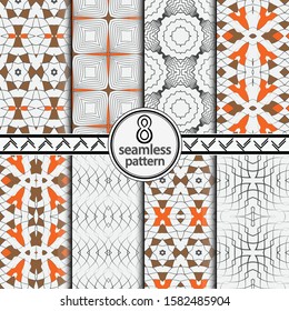 Abstract seamless vector models. Stylish geometric ornament of wavy lines in the form of diamonds, circles. Graphic design element.