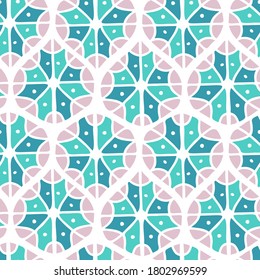 Abstracto ornamento vectorial sin fisuras de formas de copos de nieve en colores de invierno pastel