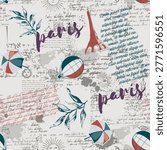 Abstract seamless vector Paris pattern. Eigel tower repeats print for fashion textile, clothes, wrapping paper. Flowers, cute vector pattern