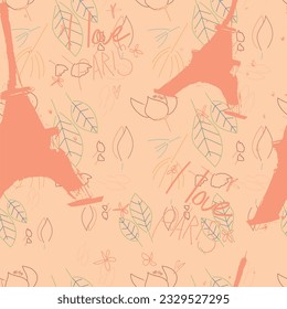 Abstract seamless vector Paris pattern. Eigel tower repeats print for fashion textile, clothes, wrapping paper. Flowers, cute vector pattern.
