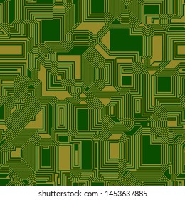 Abstract seamless vector pattern background. Technical. Microchips. Green and yellow colors. Green and yellow colors
