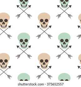abstract seamless vector pattern background illustration with human skulls and arrows
