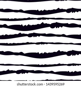 Abstract seamless vector pattern. Black and white. Strokes, bruch lines. Ink. Monochrome hand draw texture. Paint stripes lines backdrop. Modern fashion texture rough striped fabric background