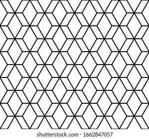 Abstract seamless vector pattern. Black overlapping octagons on white background. Geometric minimal endless ornament with golden octagonal elements. Ornate design in vintage art deco stile