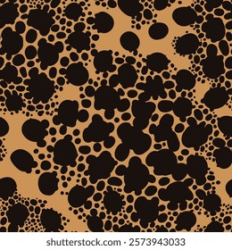 Abstract Seamless Vector Pattern with Black Dotted Clusters on Yellow Beige Background