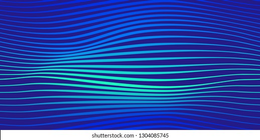 Abstract seamless vector pattern of blending lines. Dark blue and turquoise colors. Waves. Optical illusion