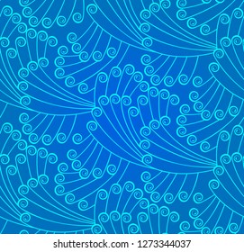 Abstract seamless vector pattern. Blue and turquoise colors. Isolated. Lines and  circles