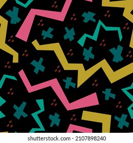abstract seamless vector pattern chaotic different figures on contrasting background. Simple geometric pattern with Artistic shapes.