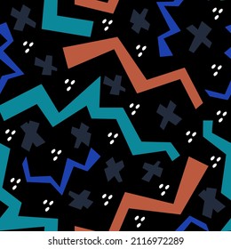 abstract seamless vector pattern chaotic different figures on contrasting background. Simple geometric pattern with Artistic shapes.