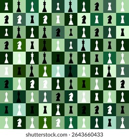 Abstract Seamless vector pattern in chess style with chess figures and chessboard for design, textile, fabric, surface textures, packaging, scrapbooking, chess school or chess club.