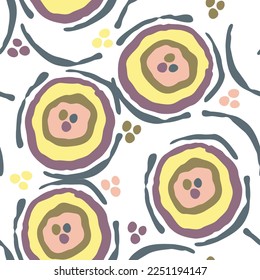 Abstract seamless vector pattern with circle, dots and spots decorative elements. Hand drawn background in boho style for textile print, fabric design, wallpaper and digital paper, wrapping.