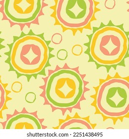 Abstract seamless vector pattern with circle, dots and spots decorative elements. Hand drawn background in boho style for textile print, fabric design, wallpaper and digital paper, wrapping.