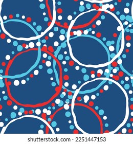 Abstract seamless vector pattern with circle, dots and spots decorative elements. Hand drawn background in boho style for textile print, fabric design, wallpaper and digital paper, wrapping.