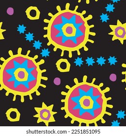 Abstract seamless vector pattern with circle, dots and spots decorative elements. Hand drawn background in boho style for textile print, fabric design, wallpaper and digital paper, wrapping.