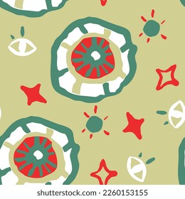Abstract seamless vector pattern with circle, dots and spots decorative elements. Hand drawn background in boho style for textile print, fabric design, wallpaper and digital paper, wrapping.
