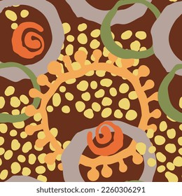 Abstract seamless vector pattern with circle, dots and spots decorative elements. Hand drawn background in boho style for textile print, fabric design, wallpaper and digital paper, wrapping.