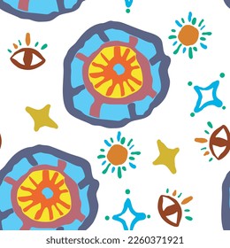 Abstract seamless vector pattern with circle, dots and spots decorative elements. Hand drawn background in boho style for textile print, fabric design, wallpaper and digital paper, wrapping.