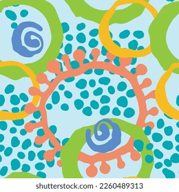 Abstract seamless vector pattern with circle, dots and spots decorative elements. Hand drawn background in boho style for textile print, fabric design, wallpaper and digital paper, wrapping.