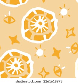 Abstract seamless vector pattern with circle, dots and spots decorative elements. Hand drawn background in boho style for textile print, fabric design, wallpaper and digital paper, wrapping.