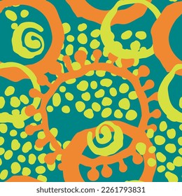 Abstract seamless vector pattern with circle, dots and spots decorative elements. Hand drawn background in boho style for textile print, fabric design, wallpaper and digital paper, wrapping.