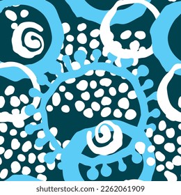 Abstract seamless vector pattern with circle, dots and spots decorative elements. Hand drawn background in boho style for textile print, fabric design, wallpaper and digital paper, wrapping.