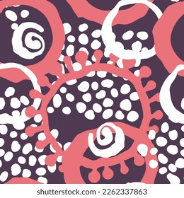 Abstract seamless vector pattern with circle, dots and spots decorative elements. Hand drawn background in boho style for textile print, fabric design, wallpaper and digital paper, wrapping.
