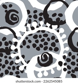 Abstract seamless vector pattern with circle, dots and spots decorative elements. Hand drawn background in boho style for textile print, fabric design, wallpaper and digital paper, wrapping.