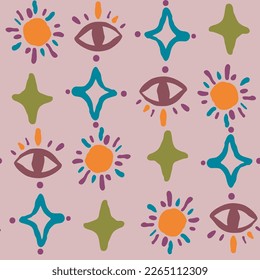 Abstract seamless vector pattern with circle, dots and spots decorative elements. Hand drawn background in boho style for textile print, fabric design, wallpaper and digital paper, wrapping.