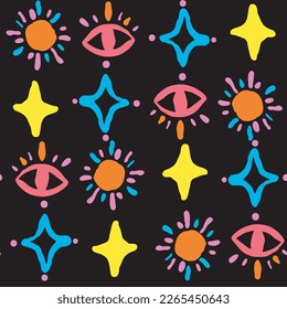 Abstract seamless vector pattern with circle, dots and spots decorative elements. Hand drawn background in boho style for textile print, fabric design, wallpaper and digital paper, wrapping.