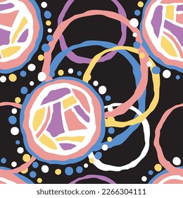 Abstract seamless vector pattern with circle, dots and spots decorative elements. Hand drawn background in boho style for textile print, fabric design, wallpaper and digital paper, wrapping.