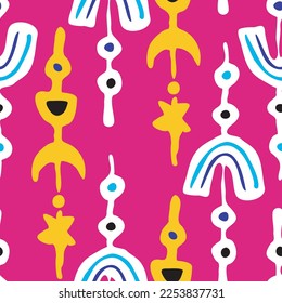 Abstract seamless vector pattern with circles, stars, dots and spots decorative elements. Hand drawn background in boho style for textile print, fabric design, wallpaper and digital paper, wrapping.
