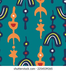Abstract seamless vector pattern with circles, stars, dots and spots decorative elements. Hand drawn background in boho style for textile print, fabric design, wallpaper and digital paper, wrapping.