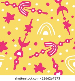 Abstract seamless vector pattern with circles, stars, dots and spots decorative elements. Hand drawn background in boho style for textile print, fabric design, wallpaper and digital paper, wrapping.