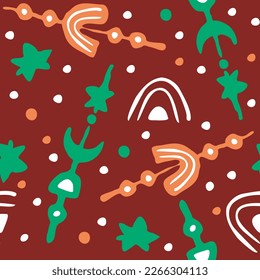 Abstract seamless vector pattern with circles, stars, dots and spots decorative elements. Hand drawn background in boho style for textile print, fabric design, wallpaper and digital paper, wrapping.