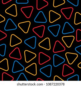 Abstract seamless vector pattern with color geometric shapes on black background. Summer or spring motif. Can be used for fabric,cloth,textile pattern,wallpaper,scrapbooking,covers and home decor.