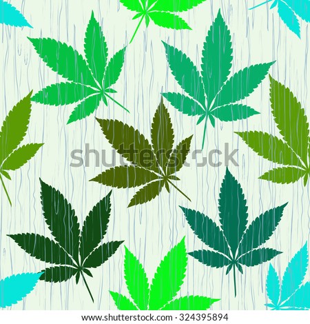 Abstract seamless vector pattern with colorful Marijuana leaves in the rain