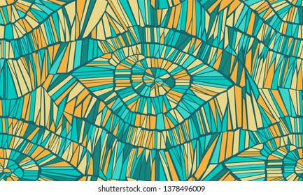Abstract seamless vector pattern. Cracks, leaves, veins, and wood. Green and yellow. Isolated background