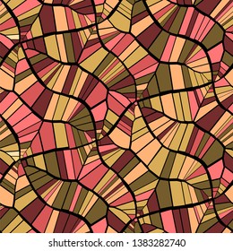 Abstract seamless vector pattern. Cracks, lines, polygons. Yellow, red, beige and black colors. Isolated background