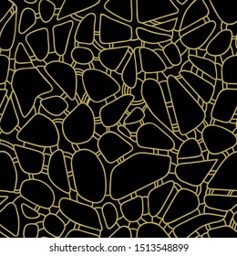 Abstract seamless vector pattern. Cracks, veins, pores. Golden, isolated on black background
