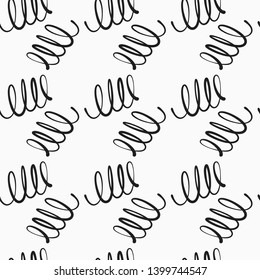 Abstract seamless vector pattern with curly lines in black and white. Decorative hand drawn helix texture for print, textile, packaging, wrapping, web. Isolated repetitive flat tile design.