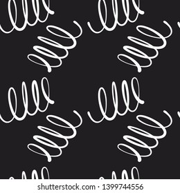 Abstract seamless vector pattern with curly lines in black and white. Decorative hand drawn helix texture for print, textile, packaging, wrapping, web. Isolated repetitive flat tile design.