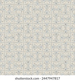 Abstract seamless vector pattern with dashed tangled line art shapes in blue on eggshell white. Hand drawn repeating doodle art for posters, stationery, fashion, interior fabrics and wallpaper. ஸ்டாக் வெக்டர்
