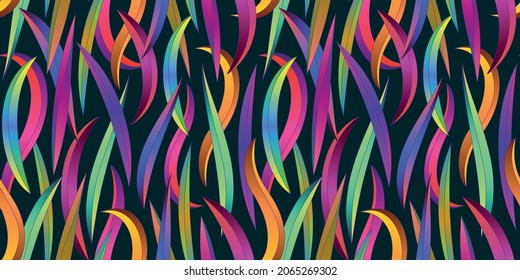 Abstract Seamless vector pattern. Electric colors. Flashes on a dark background. A bright ornament resembling the feathers of birds of paradise
