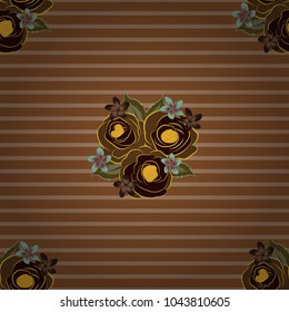 Abstract seamless vector pattern with floral elements. Retro textile design collection. Autumn colors. 1950s-1960s motifs. Silk scarf with rose flowers and leaves in yellow, brown and beige colors.