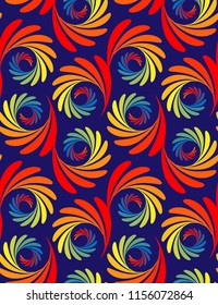 Abstract seamless vector pattern. Floral / feather motif. Colorful. Elements isolated from the background