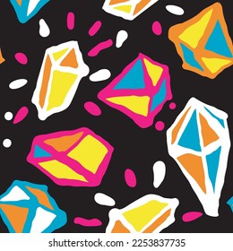 Abstract seamless vector pattern with gemstones decorative elements. Hand drawn background in boho style for textile print, fabric design, wallpaper and digital paper, wrapping.