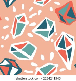 Abstract seamless vector pattern with gemstones decorative elements. Hand drawn background in boho style for textile print, fabric design, wallpaper and digital paper, wrapping.