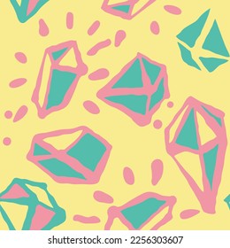Abstract seamless vector pattern with gemstones decorative elements. Hand drawn background in boho style for textile print, fabric design, wallpaper and digital paper, wrapping.